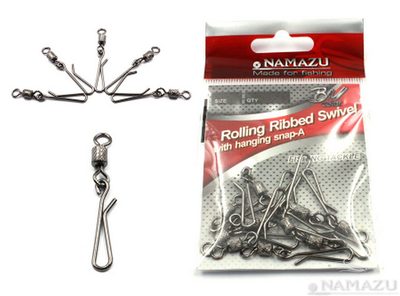 Вертлюг с форелевой заст. Namazu ROLLING RIBBED SWIVEL WITH HANGING SNAP-A, цв. BN, р. 10, test-5 кг