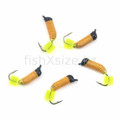 Мормышка вольф. безнасадочная "ЯМАН" Ручейник №3, d-1.5 мм, L-8.5 мм, вес 0,45 гр., фц. желтый кубик