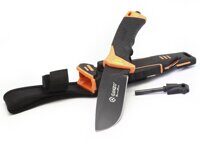 Нож "Ganzo" с точилкой и огнивом, дл.клинка 115 мм, сталь 7Cr17, цв. чёрнo-оранжевый, в чехле