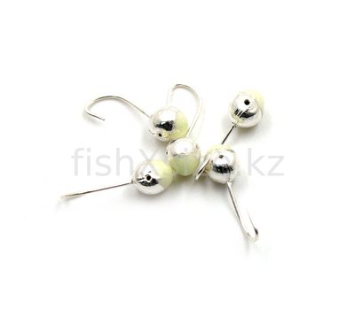 Мормышка "ЯМАН" шар с отв.,цв.SILVER PLATED, с фосф. пяткой, d 5, вес 0,7 г